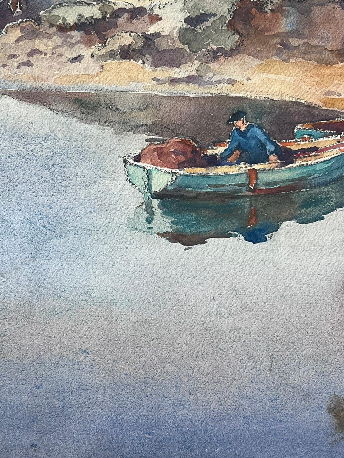 Mitte des 20. Jahrhunderts Französisch Post Impressionist Gemälde Mann Rudern auf leeren See (Post-Impressionismus), Art, von Jean Laforgue