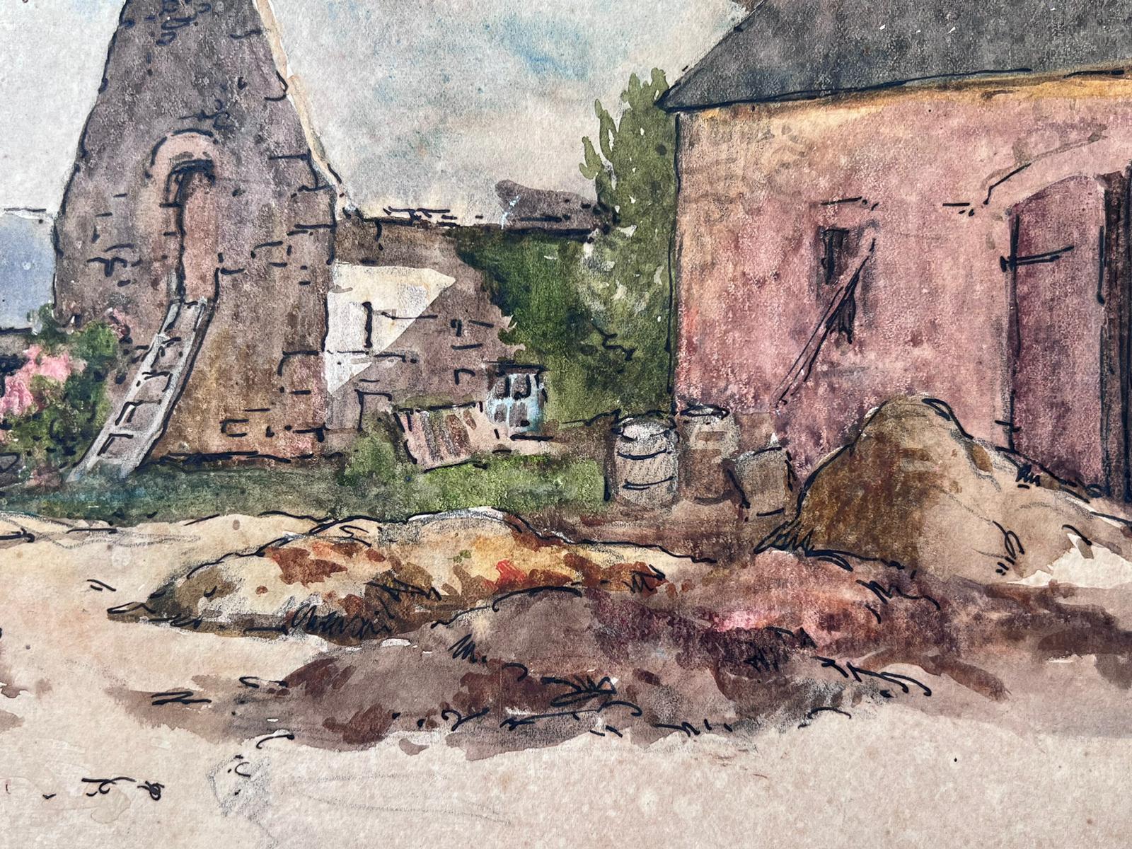 Mid 20th Century French Post Impressionist Painting Muddy Farmyard  - Art by Jean Laforgue