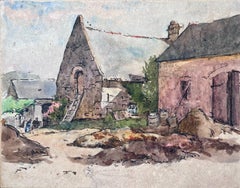 Mid 20th Century French Post Impressionist Painting Muddy Farmyard 