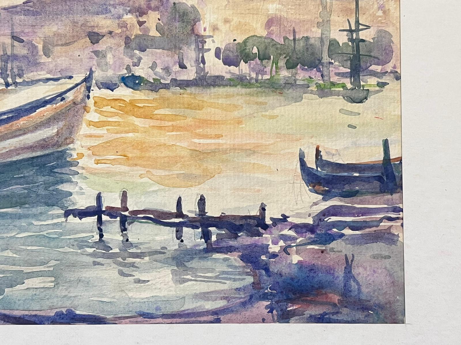 Peinture post-impressionniste française du milieu du 20e siècle - Voilier de bateaux couleur pastel - Post-impressionnisme Art par Jean Laforgue