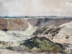 Peinture post-impressionniste française du milieu du 20e siècle signée Dunes de sable nuageuses