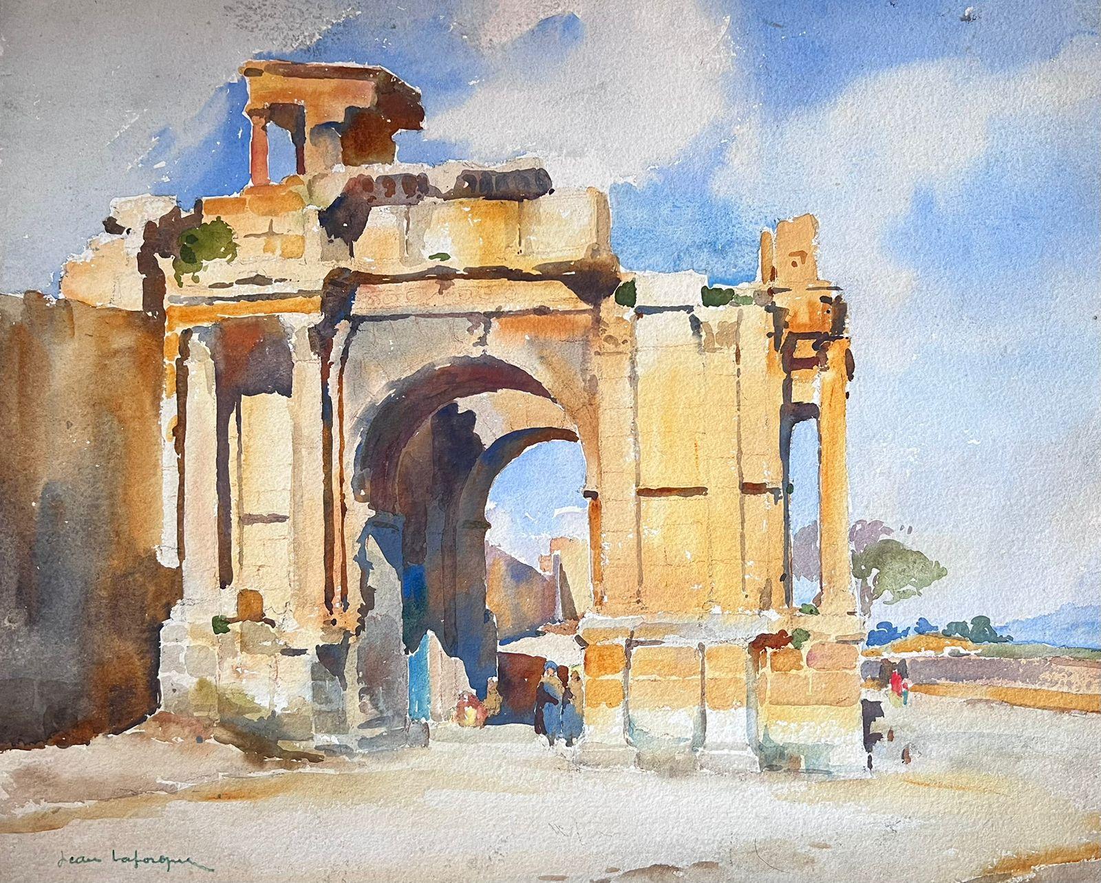 Mid 20th Century French Post Impressionist Signed Painting Golden Building Ruins - Art by Jean Laforgue