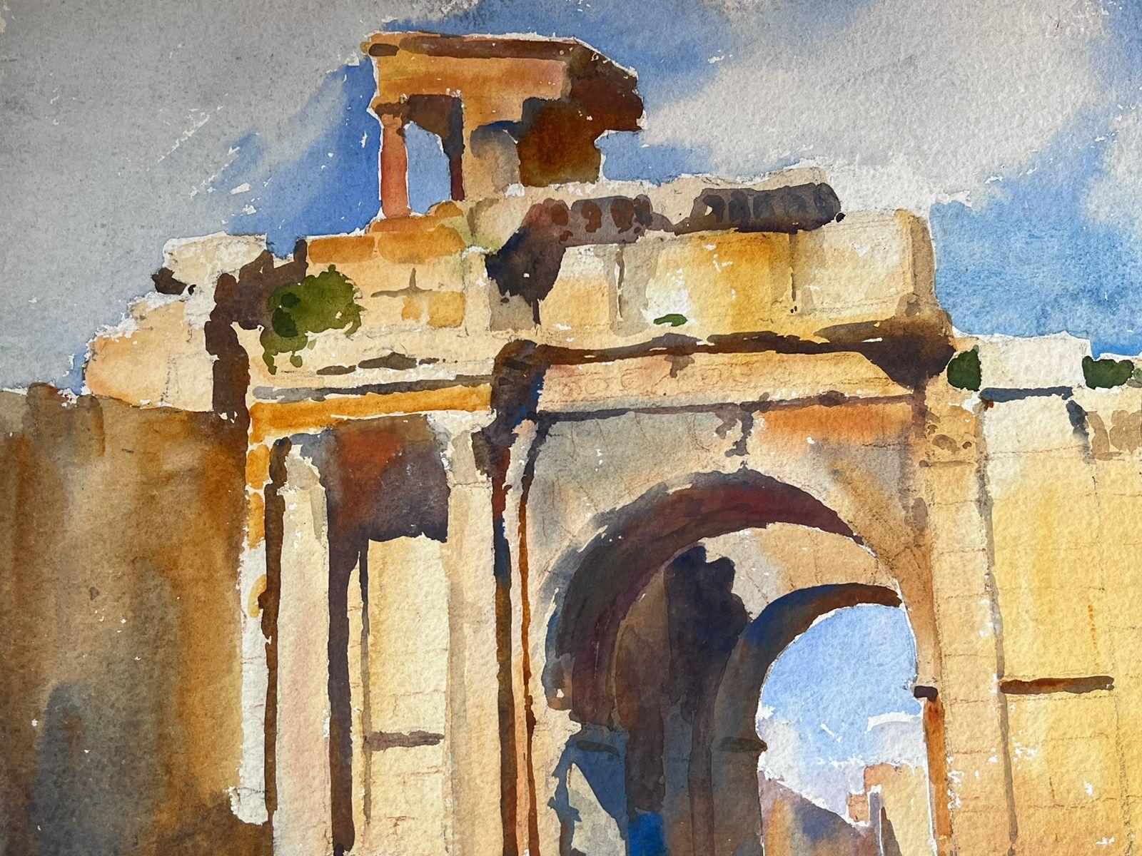 Mid 20th Century French Post Impressionist Signed Painting Golden Building Ruins - Post-Impressionist Art by Jean Laforgue