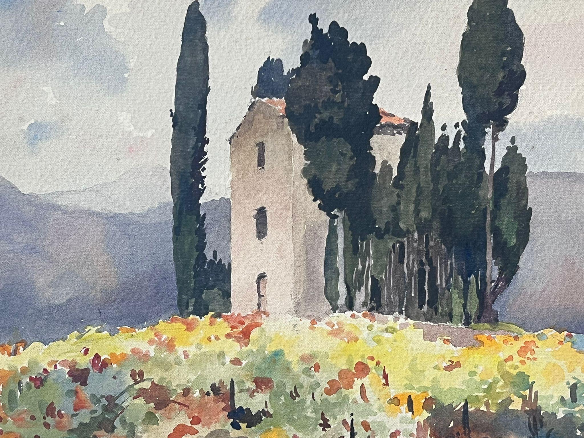 Mid 20th Century French Post Impressionist Signed Painting Provence Chateau For Sale 3