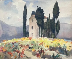 Mid 20th Century French Post Impressionist Signed Painting Provence Chateau