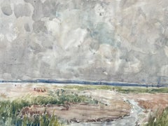 Peinture post-impressionniste française du milieu du 20e siècle signée, chemin en sable vers la mer