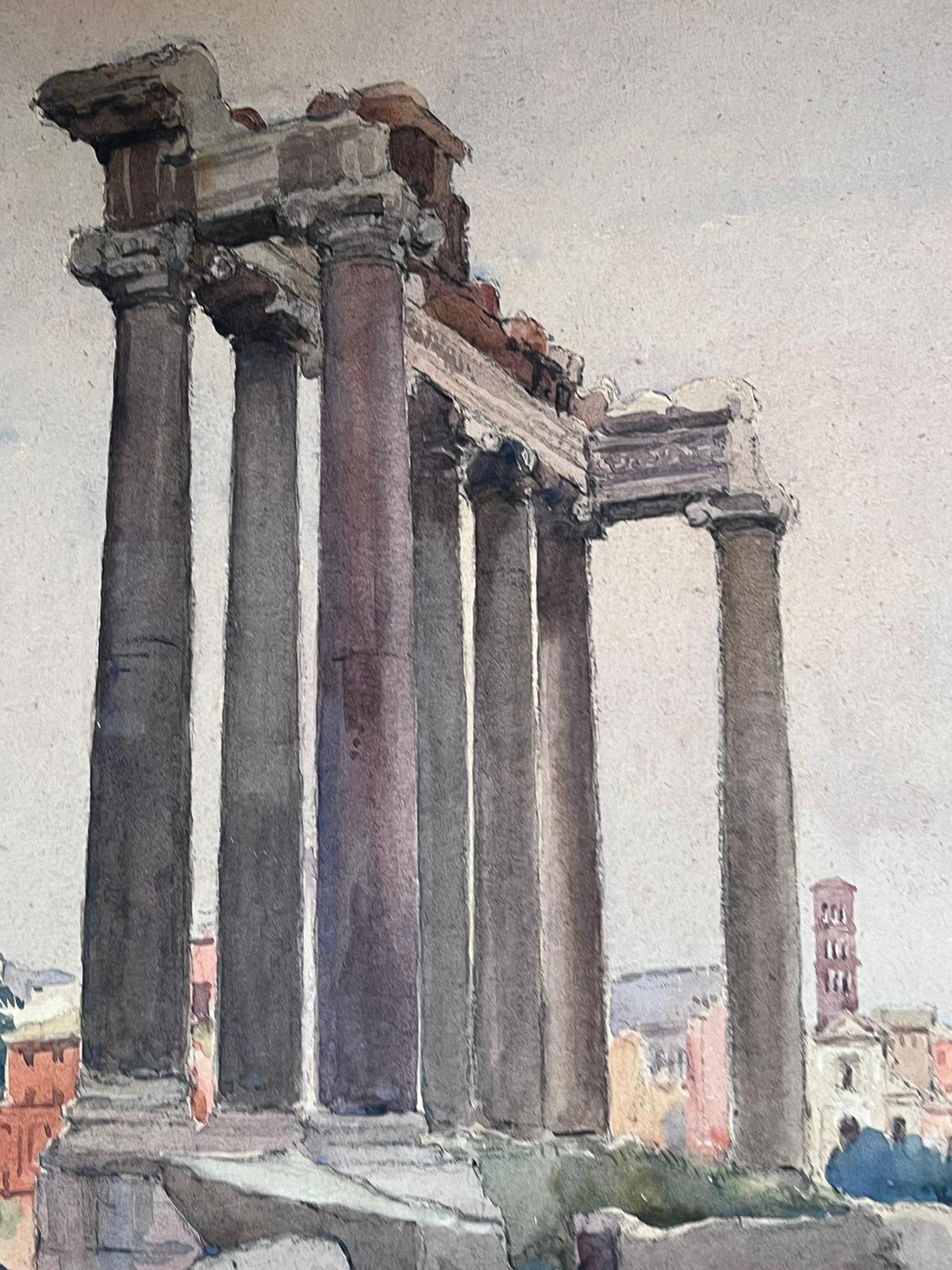 Mediados del siglo XX Pintura francesa postimpresionista firmada Alto monumento de piedra - Art de Jean Laforgue