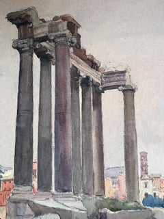 Mediados del siglo XX Pintura francesa postimpresionista firmada Alto monumento de piedra