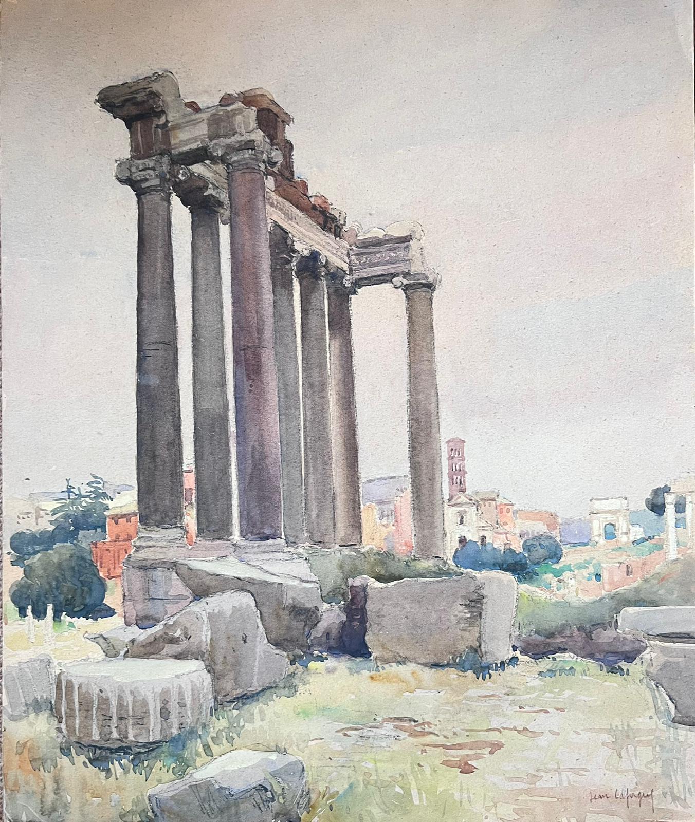 Mid 20th Century French Post Impressionist Signed Painting Tall Stone Monument - Post-Impressionist Art by Jean Laforgue