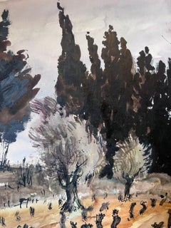 Mid 20th Century French Signed Painting St Remy Provence Olive Grove