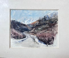 Mid 20th Century French Signed Painting Track Leading To Snowy French Alps