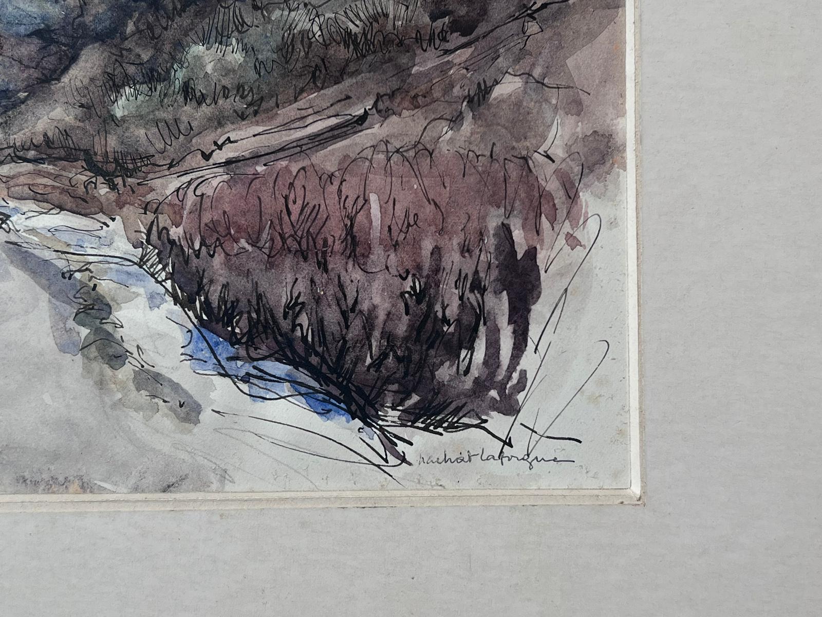 Mid 20th Century French Signed Painting Track Leading To Snowy French Alps For Sale 1