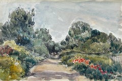 Mid 20th Century French Watercolour Signed Painting Down The Summer Track