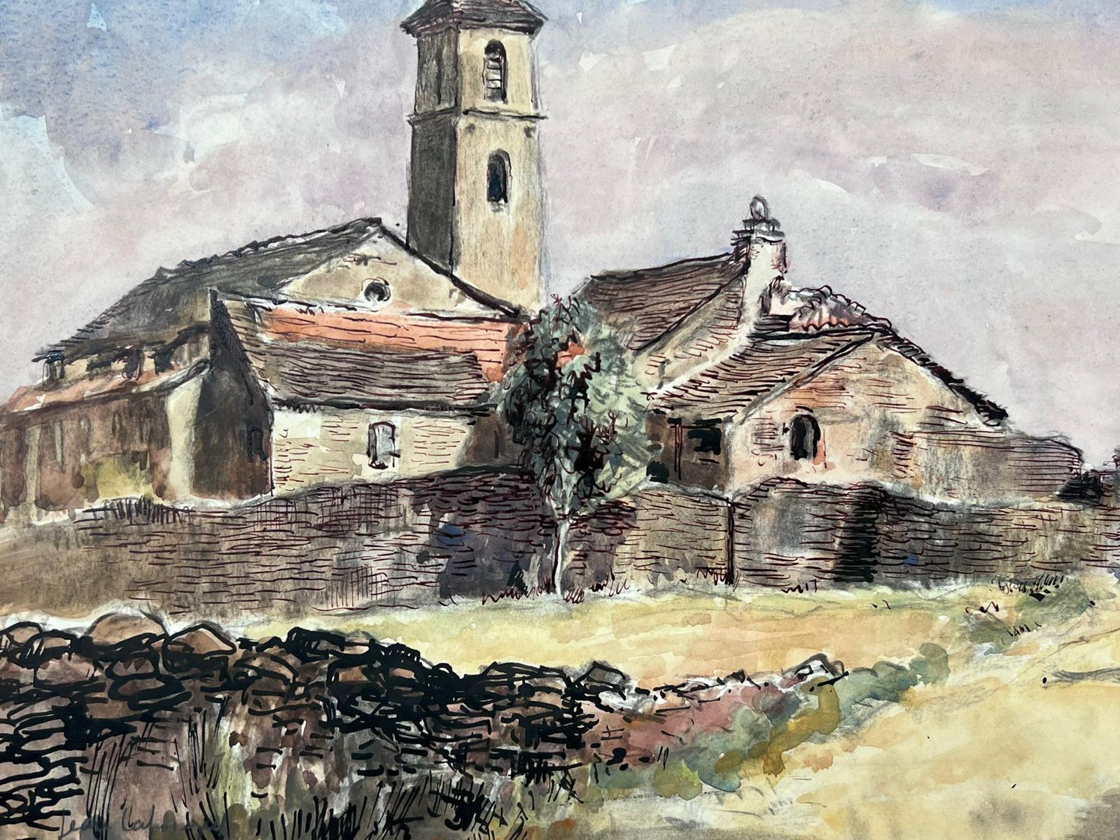 Die Alte Kirche
Jean La Forgue (Französisch 1901-1975) signiertes Aquarell und Tinte auf Papier, ungerahmt
Gemälde: 12,5 x 16,5 Zoll
Herkunft: Nachlass des Künstlers, Frankreich
Zustand: sehr guter und gesunder Zustand; es gibt kleinere
