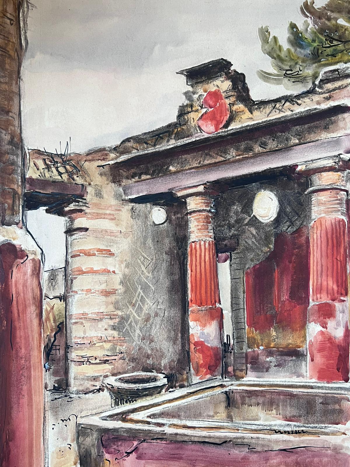 Antiguas termas romanas y edificios Villa roja Pintura impresionista francesa firmada - Painting de Jean Laforgue