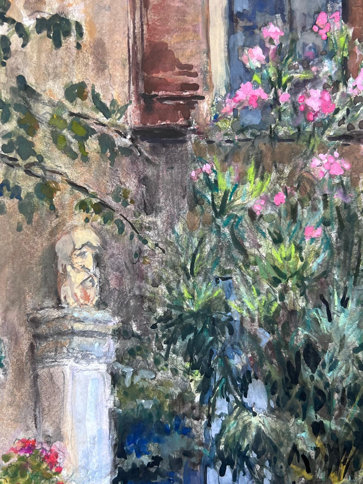 The Chateau Flower Garden Vintage Französisch Impressionist signiert Gemälde (Post-Impressionismus), Art, von Jean Laforgue
