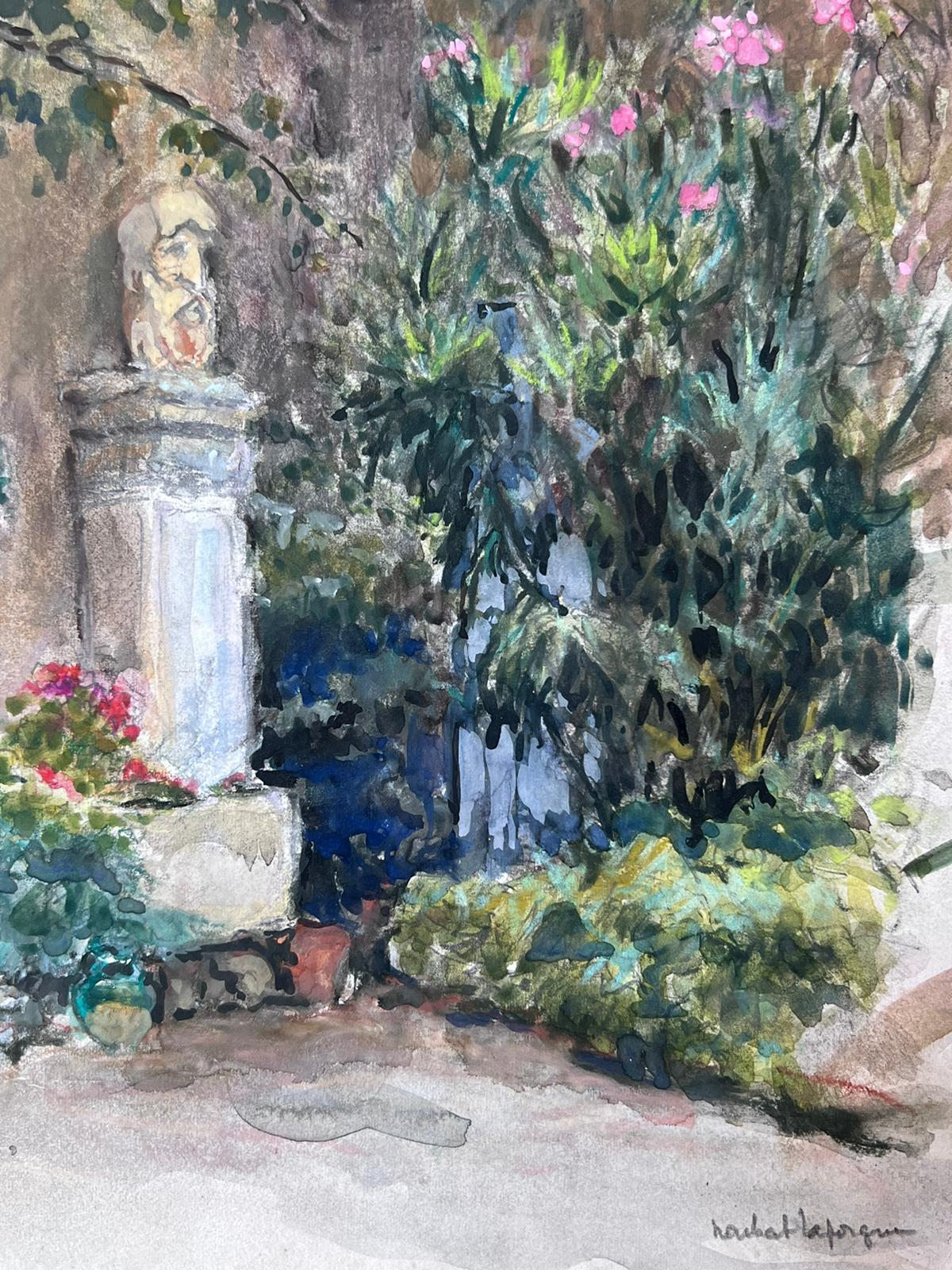 Jean Laforgue Portrait – The Chateau Flower Garden Vintage Französisch Impressionist signiert Gemälde