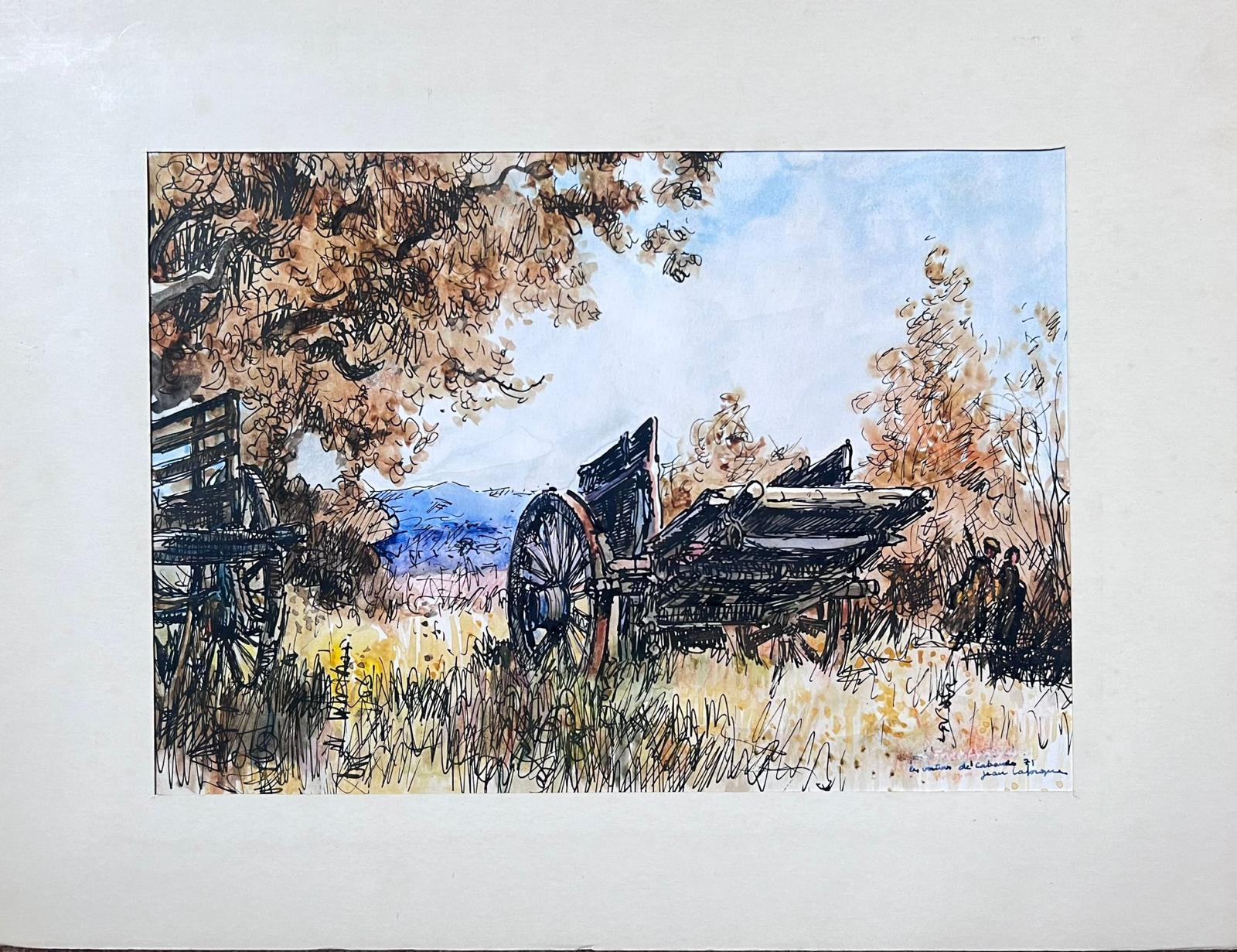 Signiertes Gemälde „The Old Farm Cart“, Französischer Impressionist des 20. Jahrhunderts – Painting von Jean Laforgue