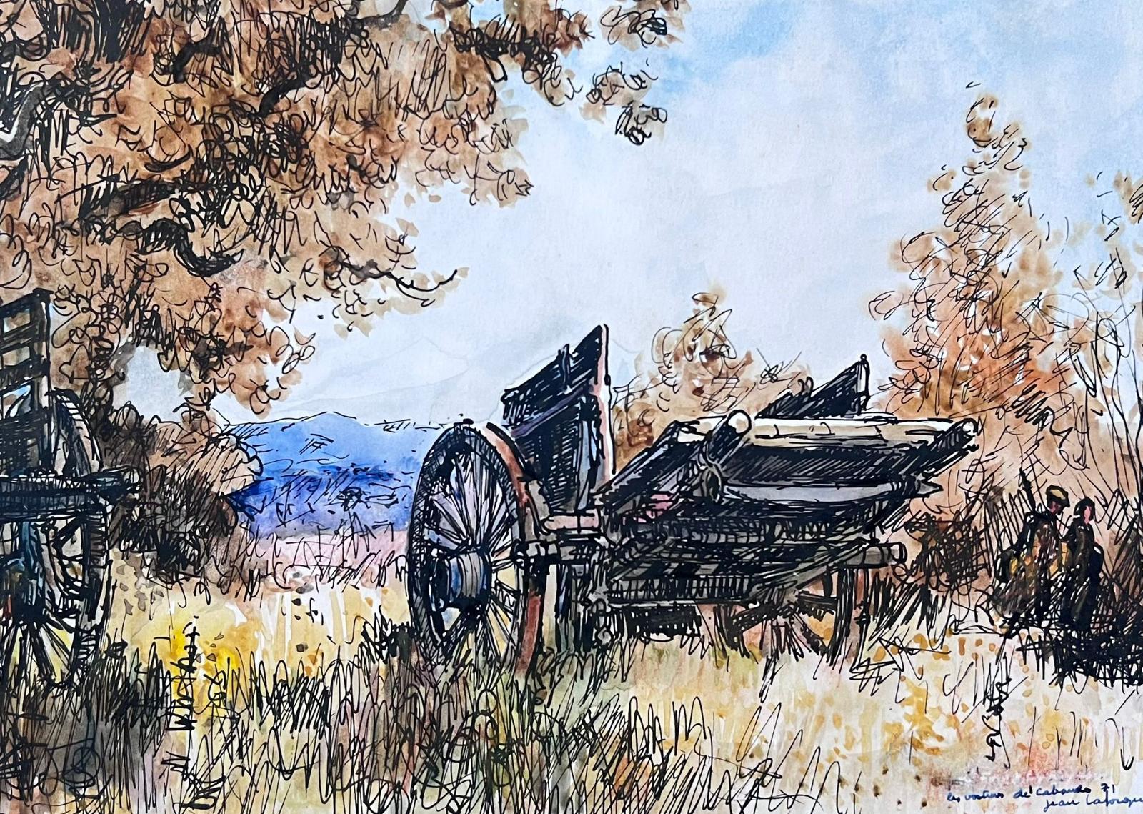 Jean Laforgue Landscape Painting - The Old Farm Cart 20th Century French Impressionist Signed Painting