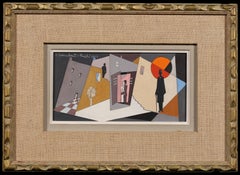 La Petite Ville - Pintura al óleo de un paisaje figurativo cubista de Jean Lambert-Rucki