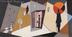 La Petite Ville - Pintura al óleo de un paisaje figurativo cubista de Jean Lambert-Rucki