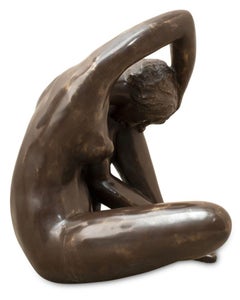 Jean Laniau sitzende nackte Frau aus patinierter Bronze, patiniert