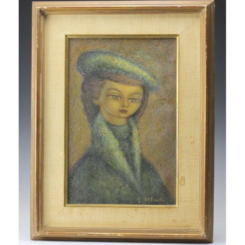 Jean Lareuse, peinture à l'huile, portrait d'une femme française avec béret

Lareuse, Jean (Français, 1925) Portrait à l'huile sur toile d'une femme française habillée à la mode et coiffée d'un béret, aux yeux écarquillés. Signé (en bas à droite).