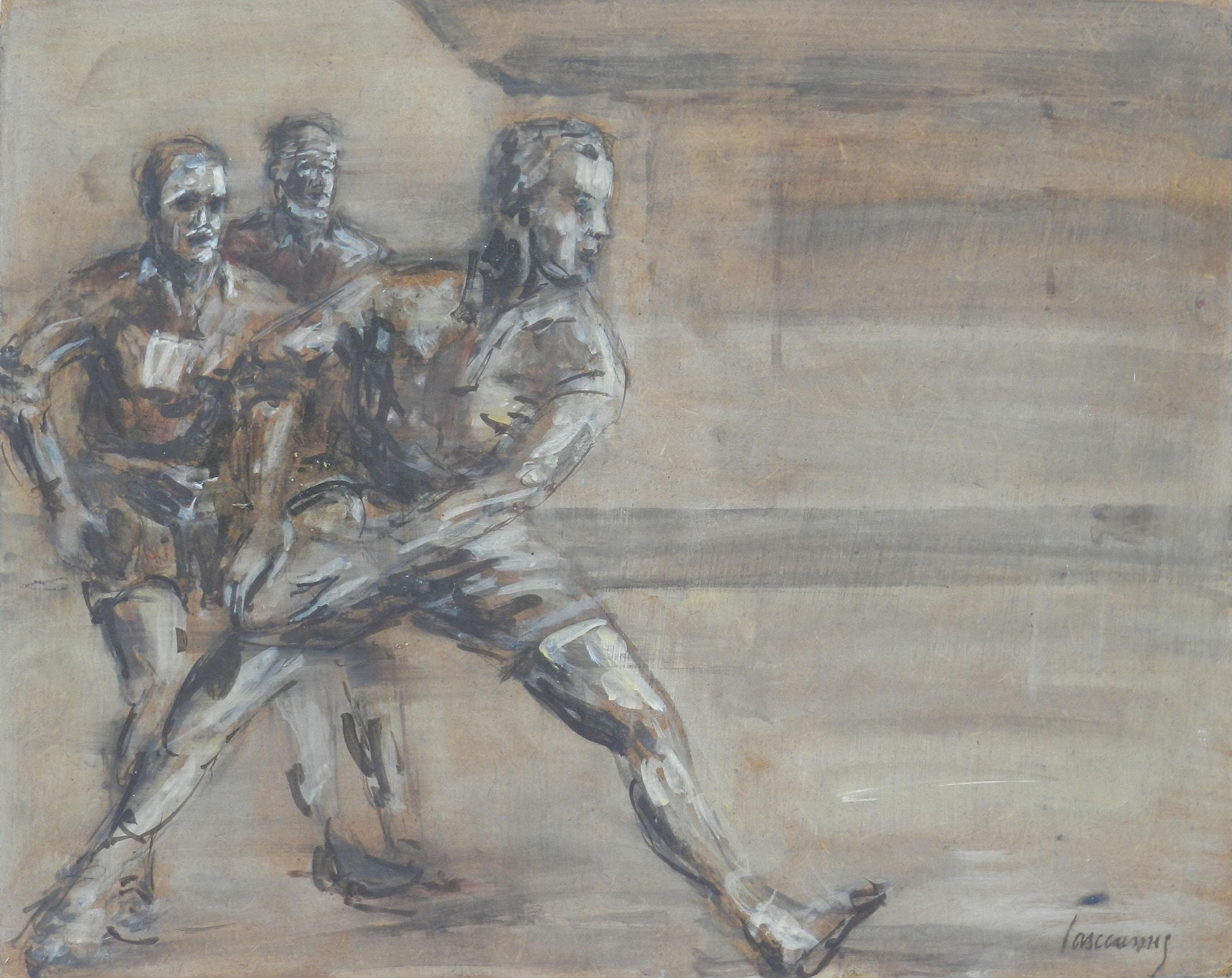 Jean LASCOUMES Figurative Painting - Rugby Players early 20th Century by Jean Lascoumes