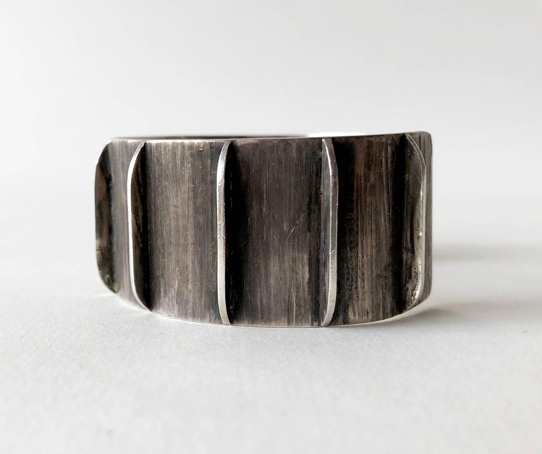 Jean Lasnier Oxidized Sterling Silver San Francisco Modernist Cuff Bracelet In Good Condition In Palm Springs, CA