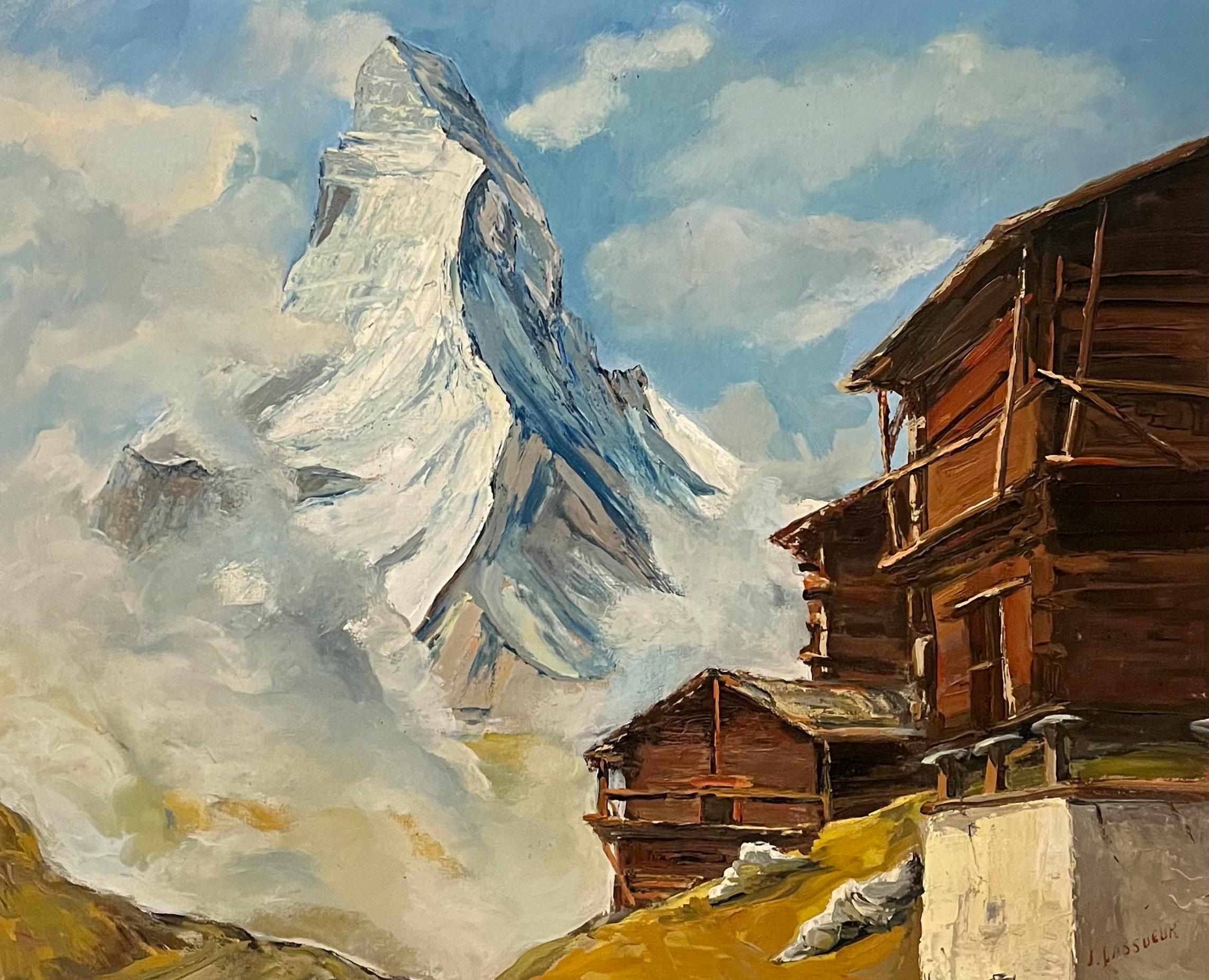 "Mountain Chalet" by Jean Lassueur - Oil on Canvas 61x74 cm