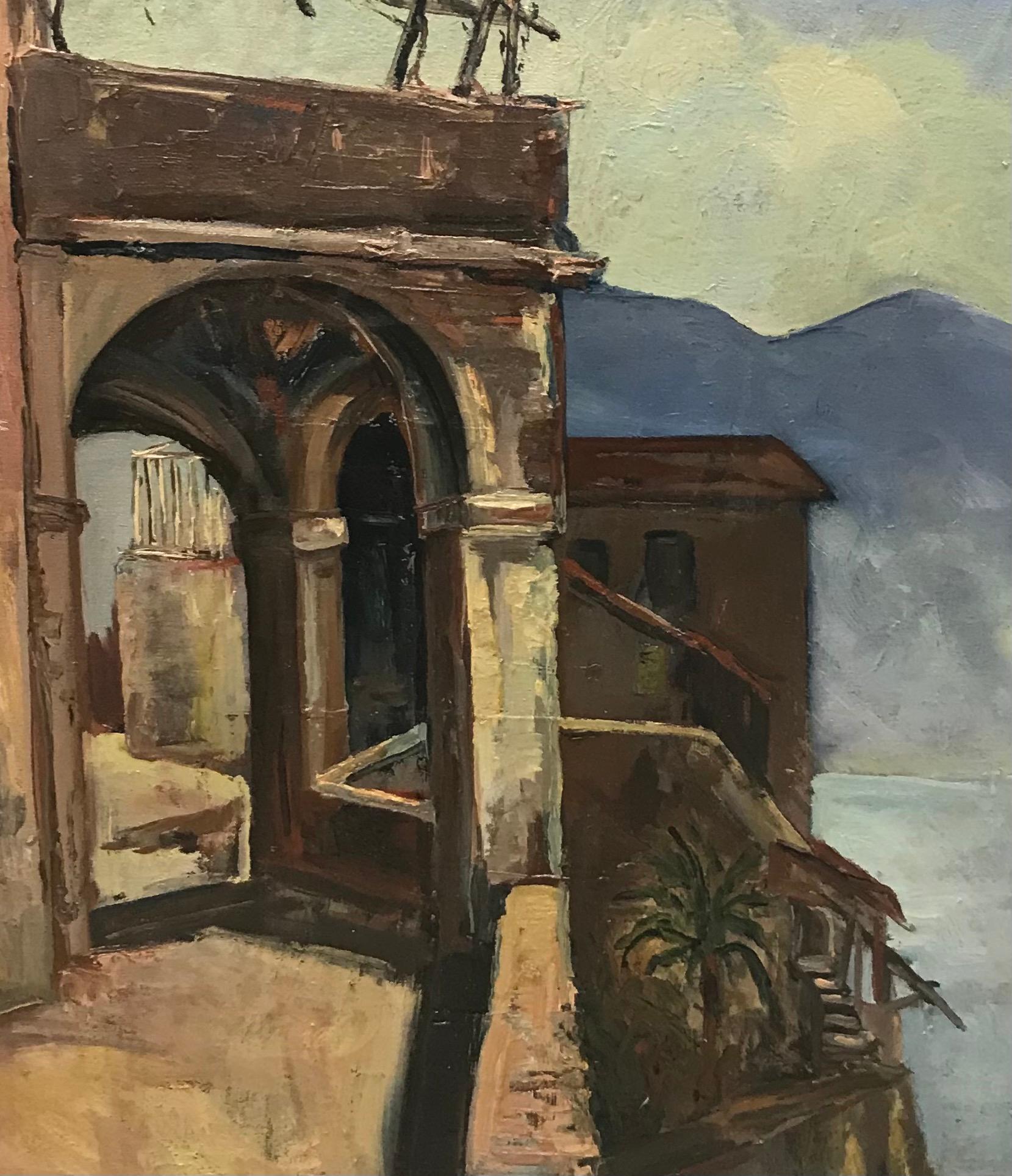 On the balcony by Jean Lassueur - Oil on canvas 61x74 cm For Sale 2