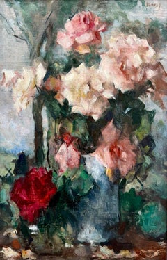 'Bouquet of Mixed Roses in a Vase' by Jean Laudy (1877 – 1956) Dutch-Belgian