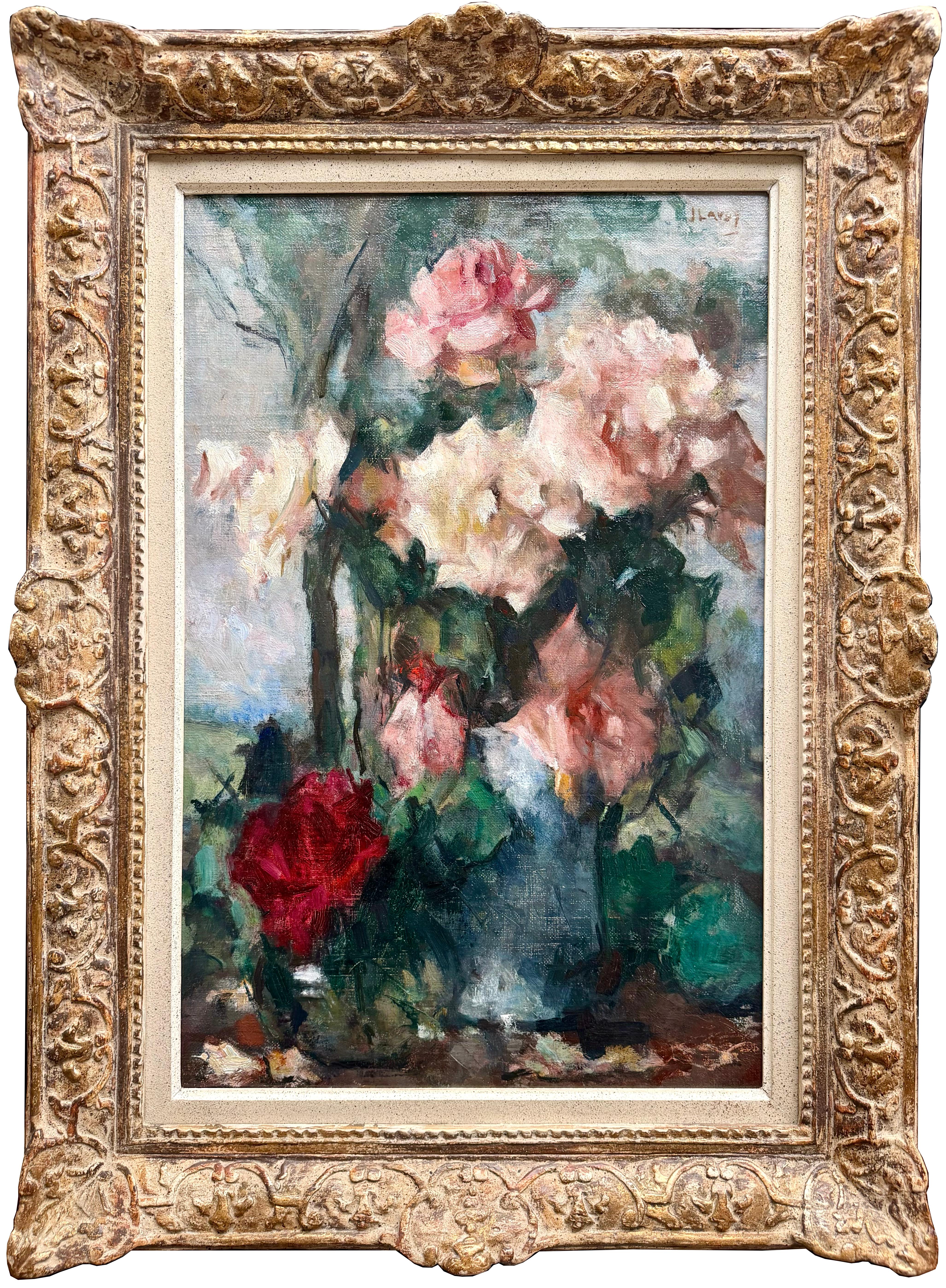 'Bouquet of Mixed Roses in a Vase' by Jean Laudy (1877 – 1956) Dutch-Belgian
