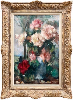 'Bouquet of Mixed Roses in a Vase' by Jean Laudy (1877 – 1956) Dutch-Belgian