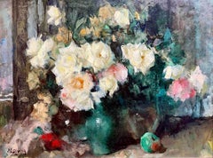 'Garden Roses and Apple' by Jean Laudy (1877 – 1956) Dutch-Belgian