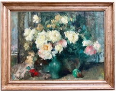 'Garden Roses and Apple' by Jean Laudy (1877 – 1956) Dutch-Belgian