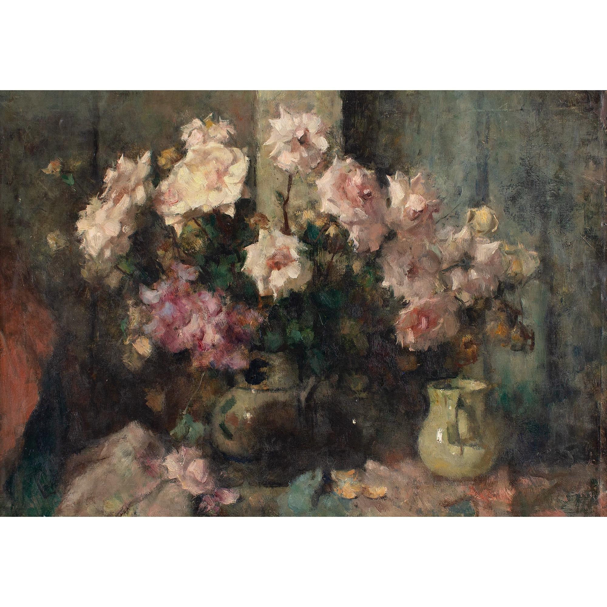 Jean Laudy, Les Roses Blanches, Oil Painting 1