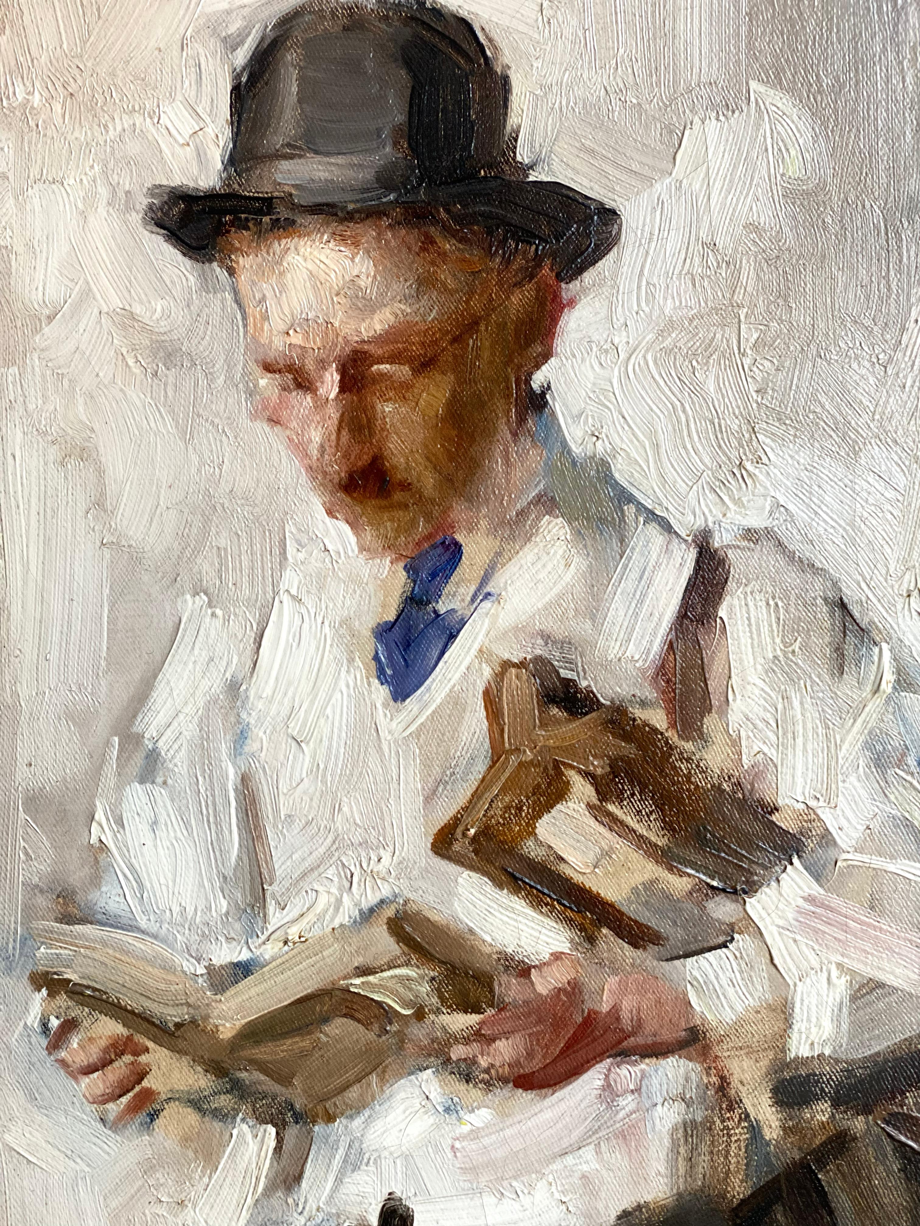 'Man with a Book' by Jean Laudy, 1877 – 1956, Dutch - Belgian Painter For Sale 2