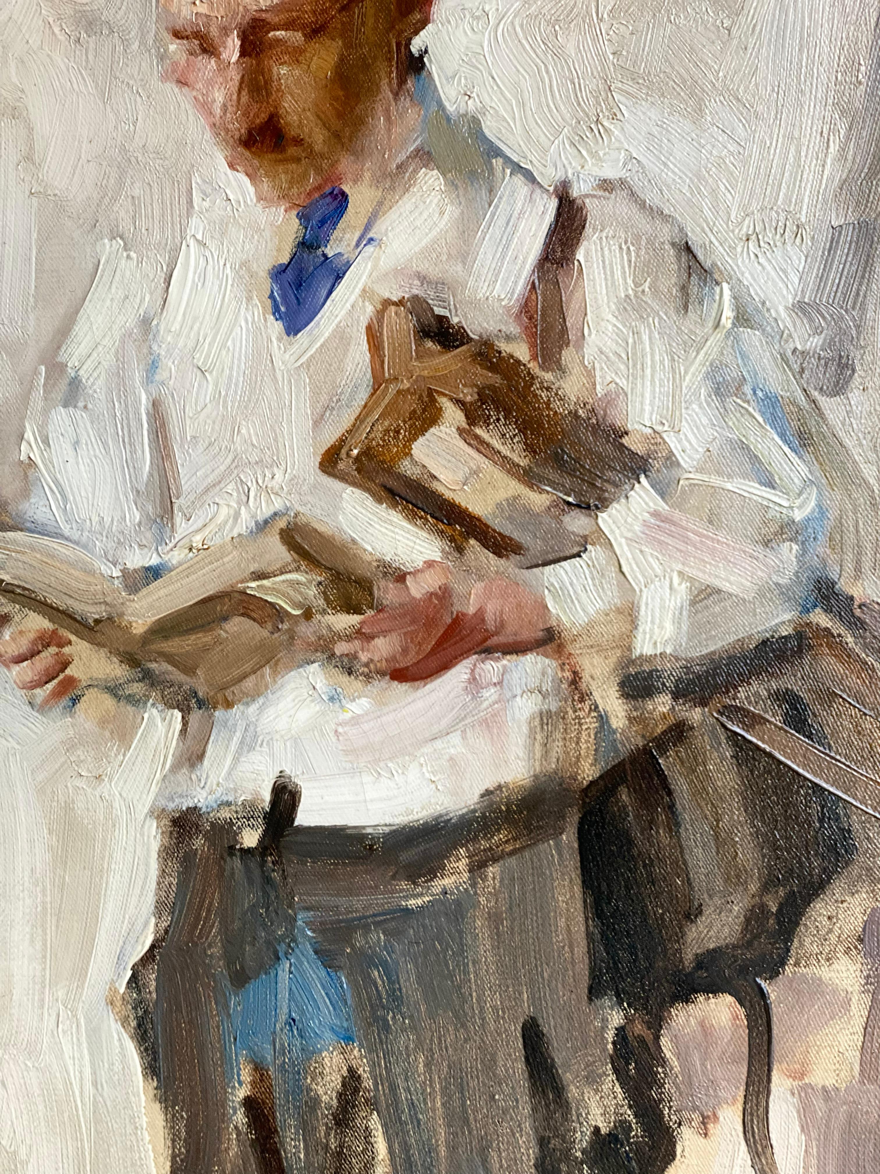 'Man with a Book' by Jean Laudy, 1877 – 1956, Dutch - Belgian Painter For Sale 3