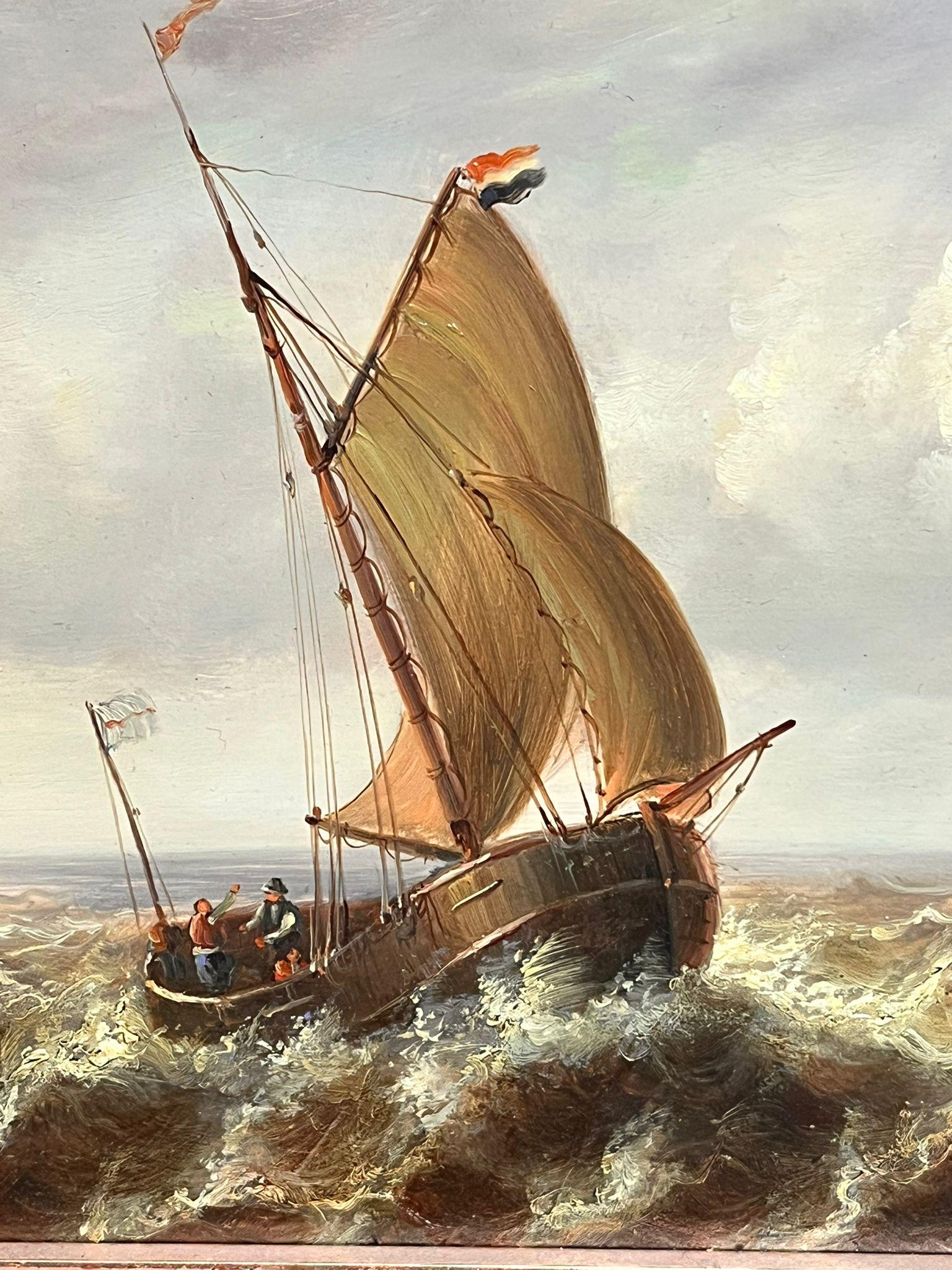 Barcos pesqueros holandeses en un paisaje marino con veleros en aguas agitadas - Painting Escuela holandesa de Jean Laurent 