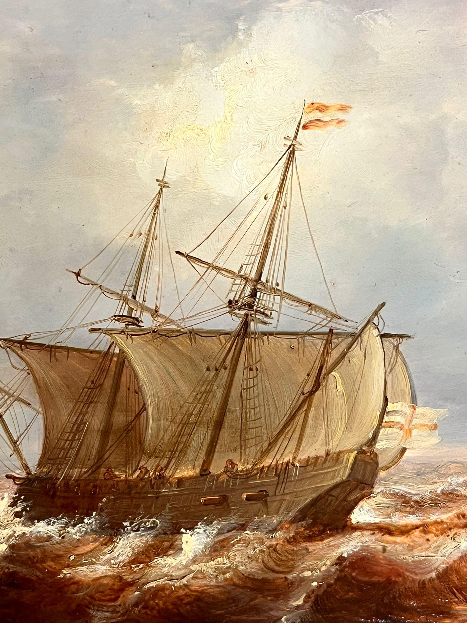 Barche da pesca olandesi in un paesaggio marino mosso con navi a vela in acque agitate - Painting Scuola olandese di Jean Laurent 