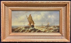 Niederländische Fischerboote in einer Wellenlandschaft mit Segelschiffen in Rohgewässern