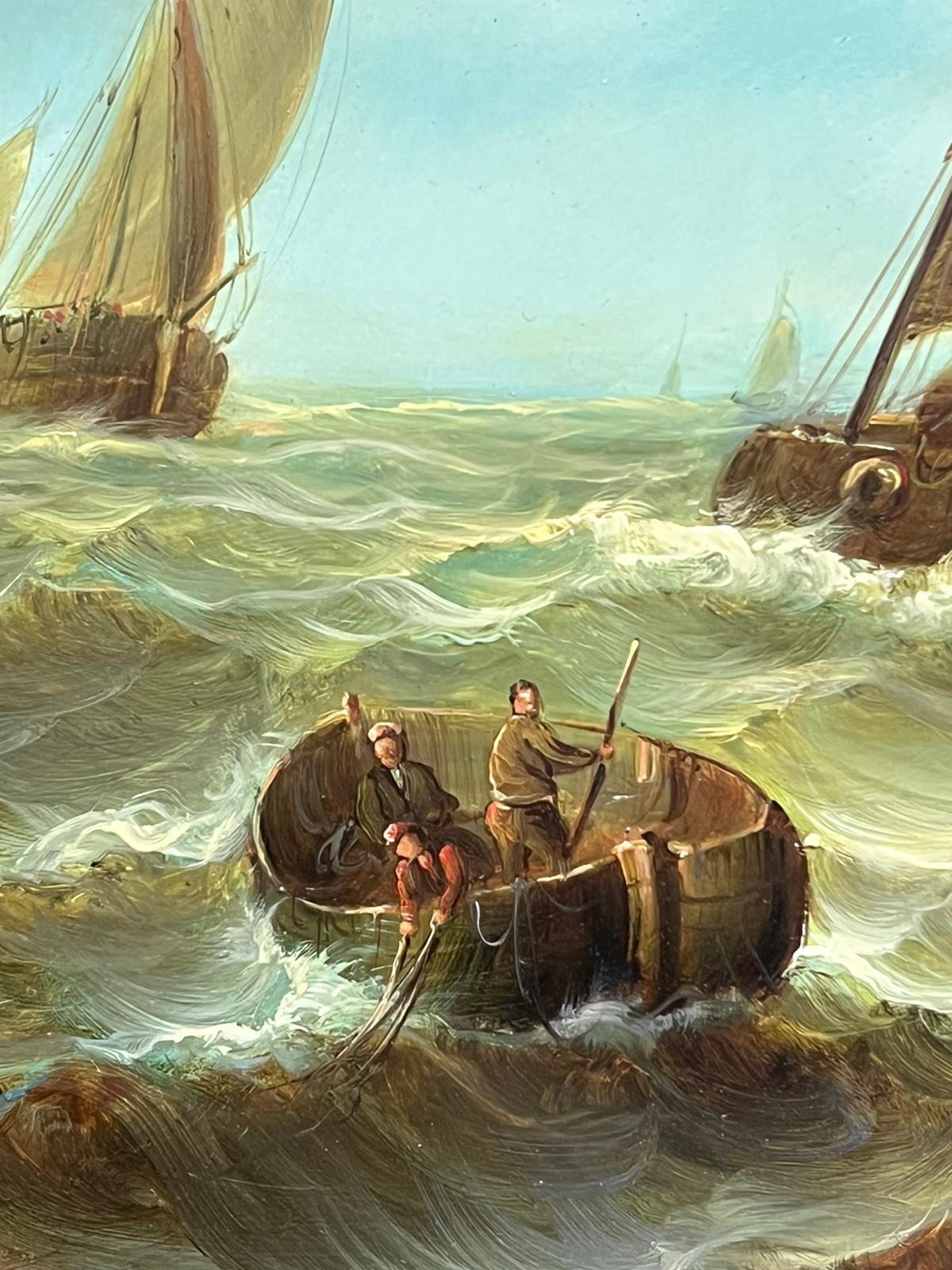 Pintura al óleo firmada por Fine Marine Viejos veleros en mares agitados Dorado Enmarcado en venta 4