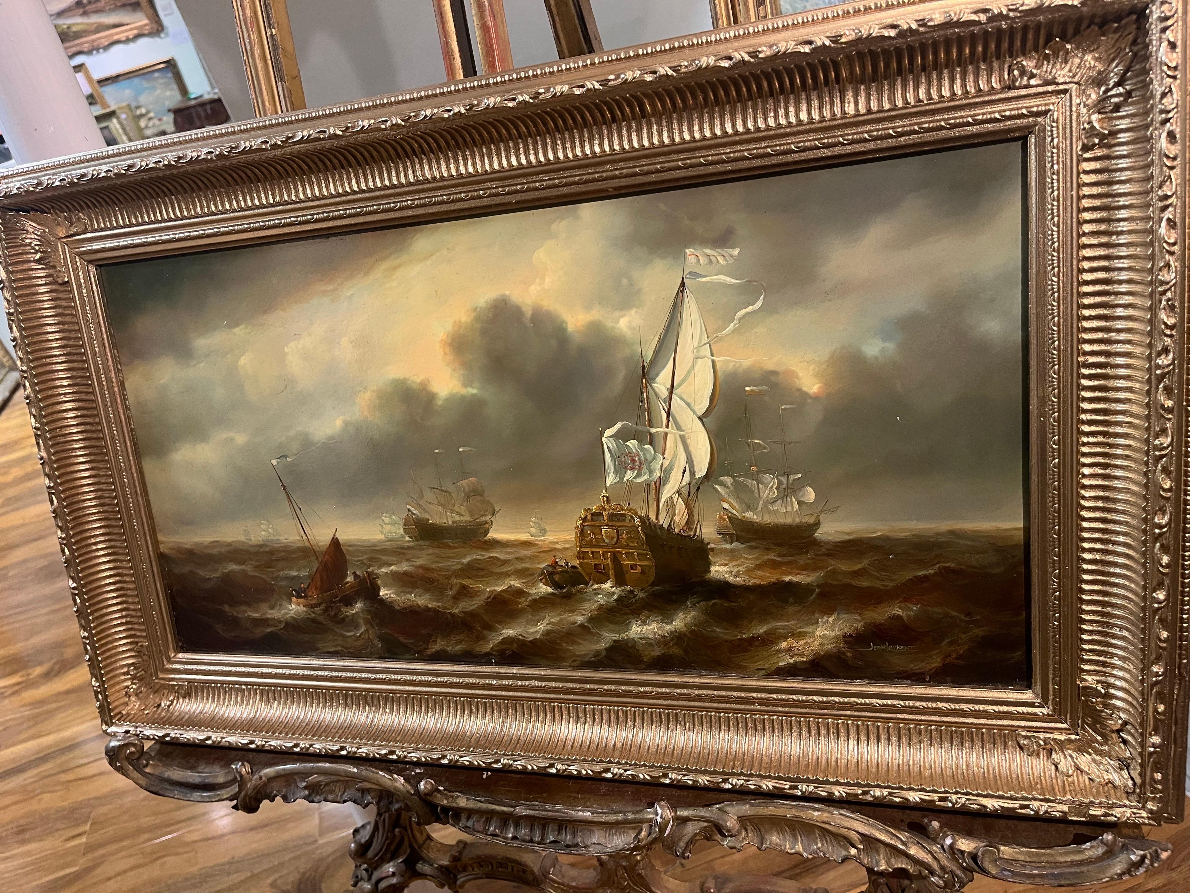 GRAN PINTURA AL ÓLEO de Jean Laurent PINTURA DE LA ARMADA DE LA NAVY DEL SIGLO XX en venta 9