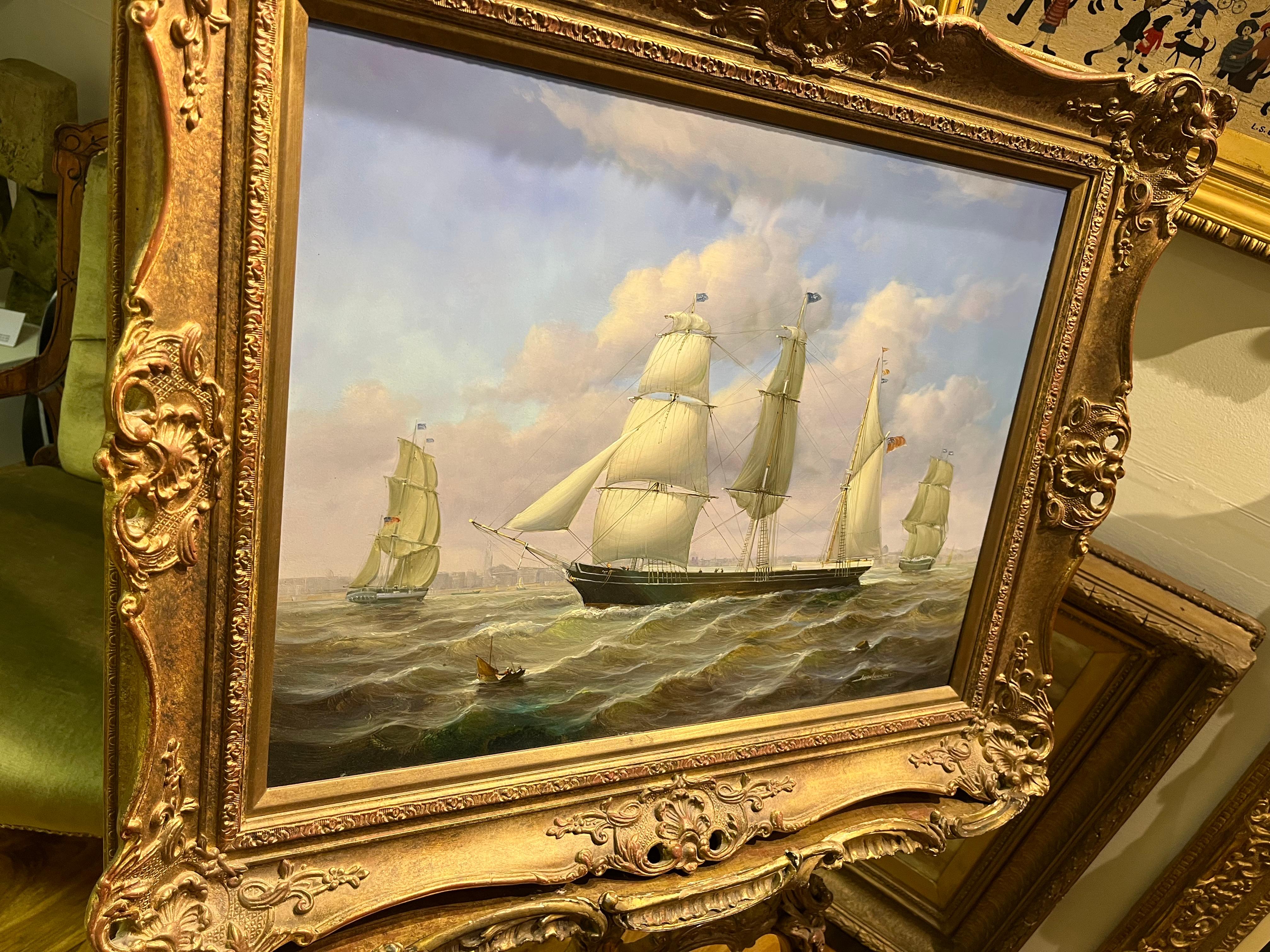 LARGE OIL PAINTING by Jean Laurent NAVY ADMIRALTY 20th CENTURY PIECE  For Sale 7