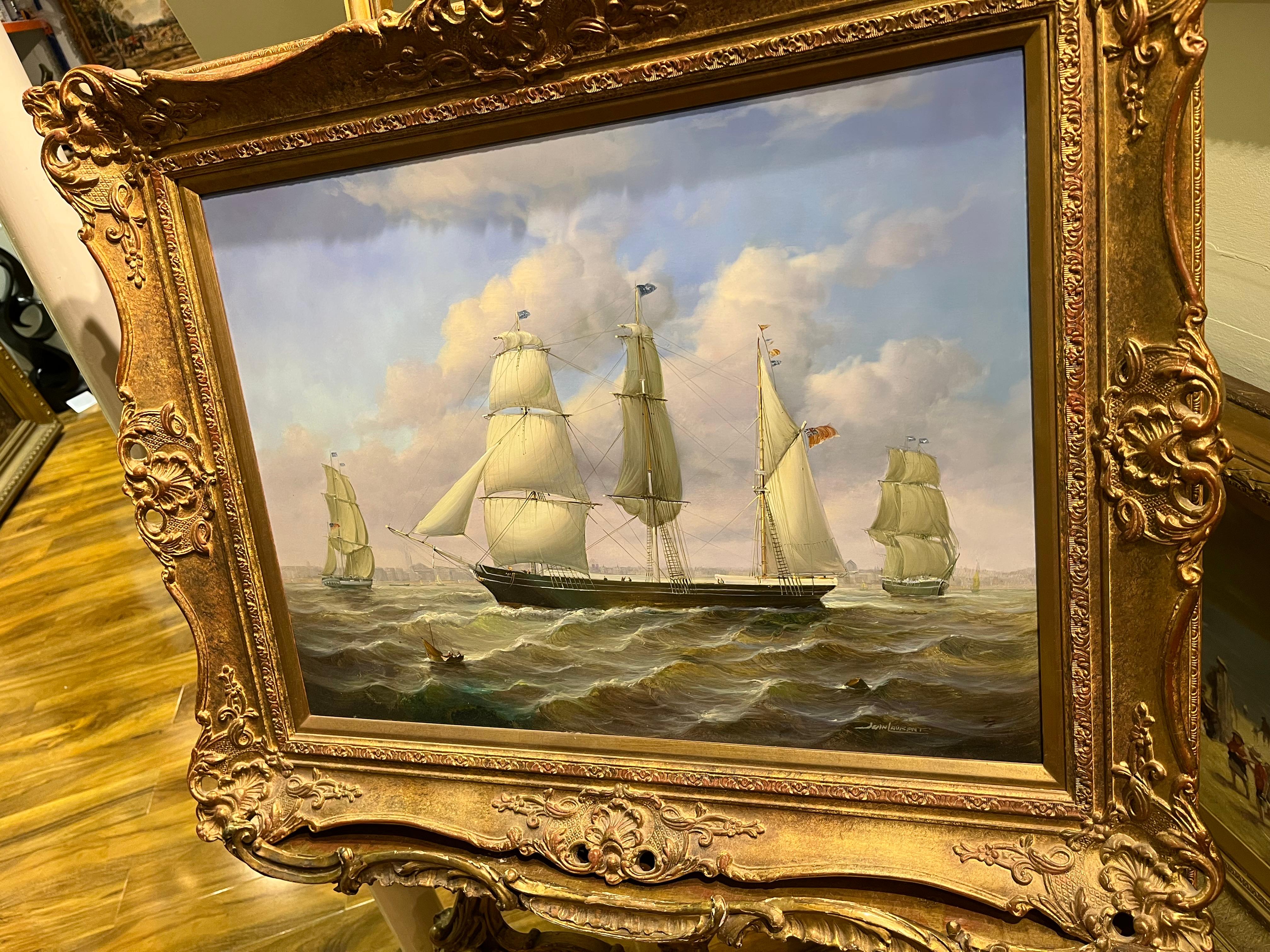 LARGE OIL PAINTING by Jean Laurent NAVY ADMIRALTY 20th CENTURY PIECE  For Sale 8