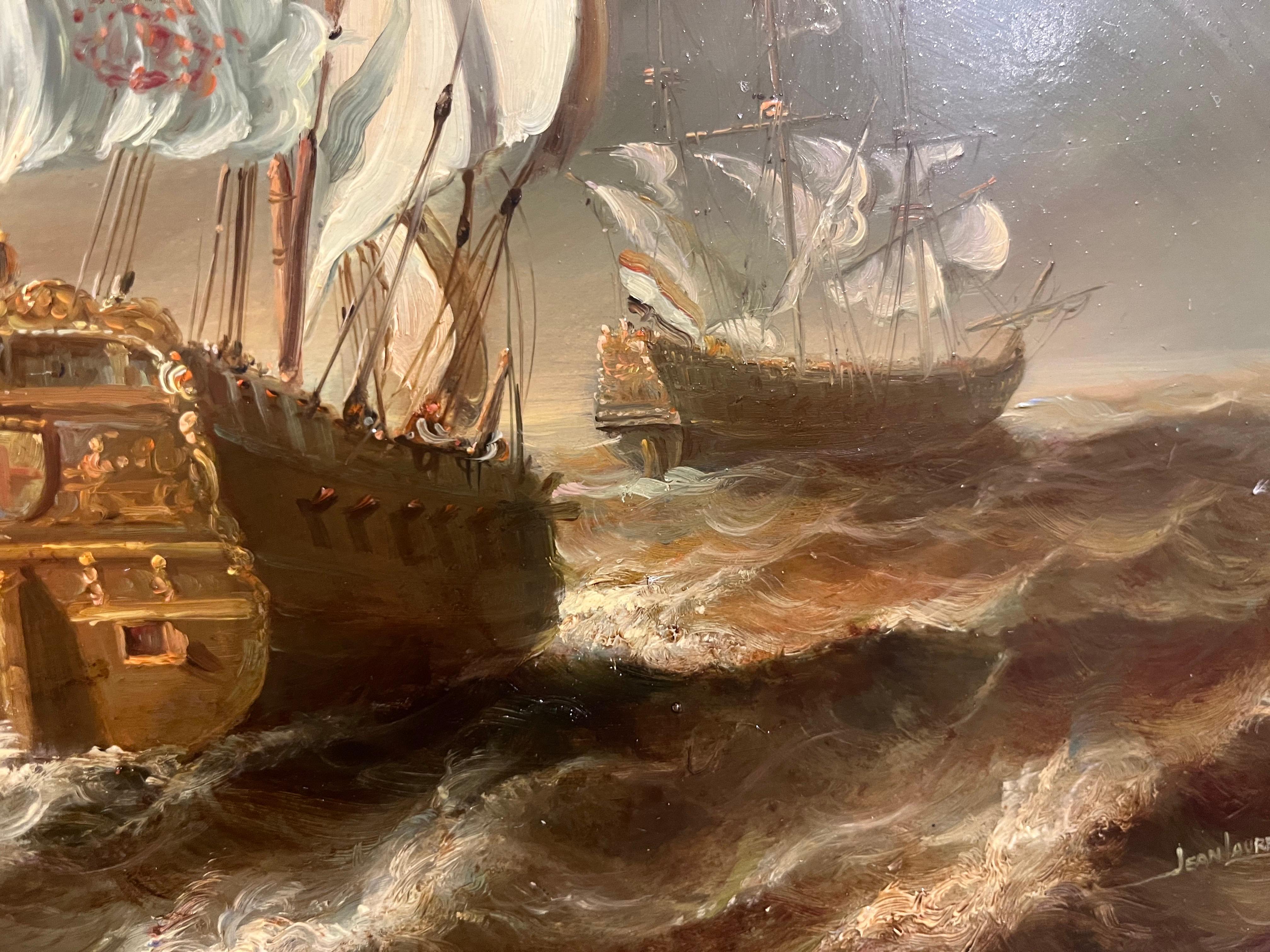 GRAN PINTURA AL ÓLEO de Jean Laurent PINTURA DE LA ARMADA DE LA NAVY DEL SIGLO XX en venta 12