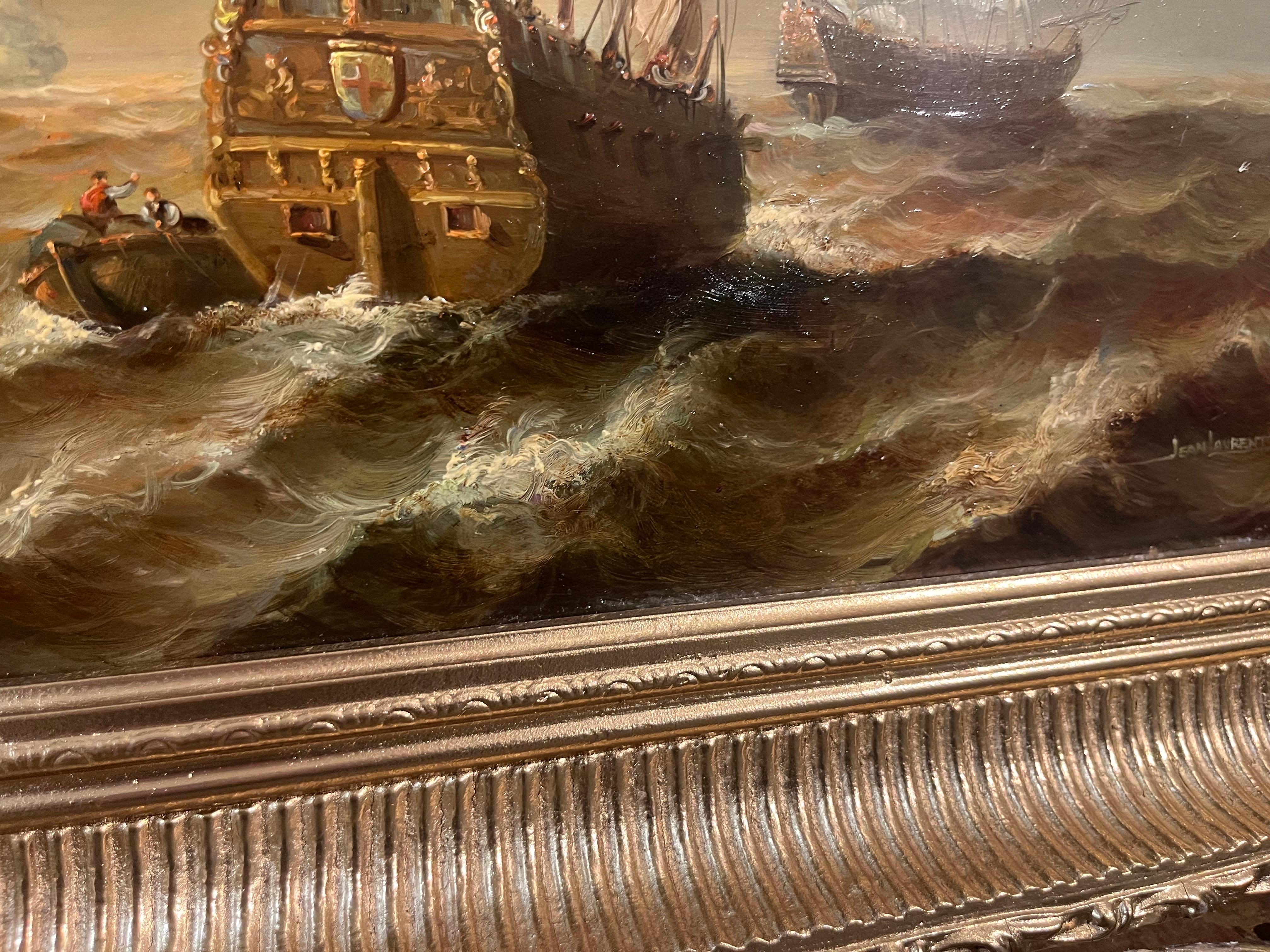 GRAN PINTURA AL ÓLEO de Jean Laurent PINTURA DE LA ARMADA DE LA NAVY DEL SIGLO XX en venta 17
