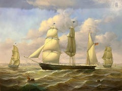 GRAN PINTURA AL ÓLEO de Jean Laurent PINTURA DE LA ARMADA DE LA NAVY DEL SIGLO XX