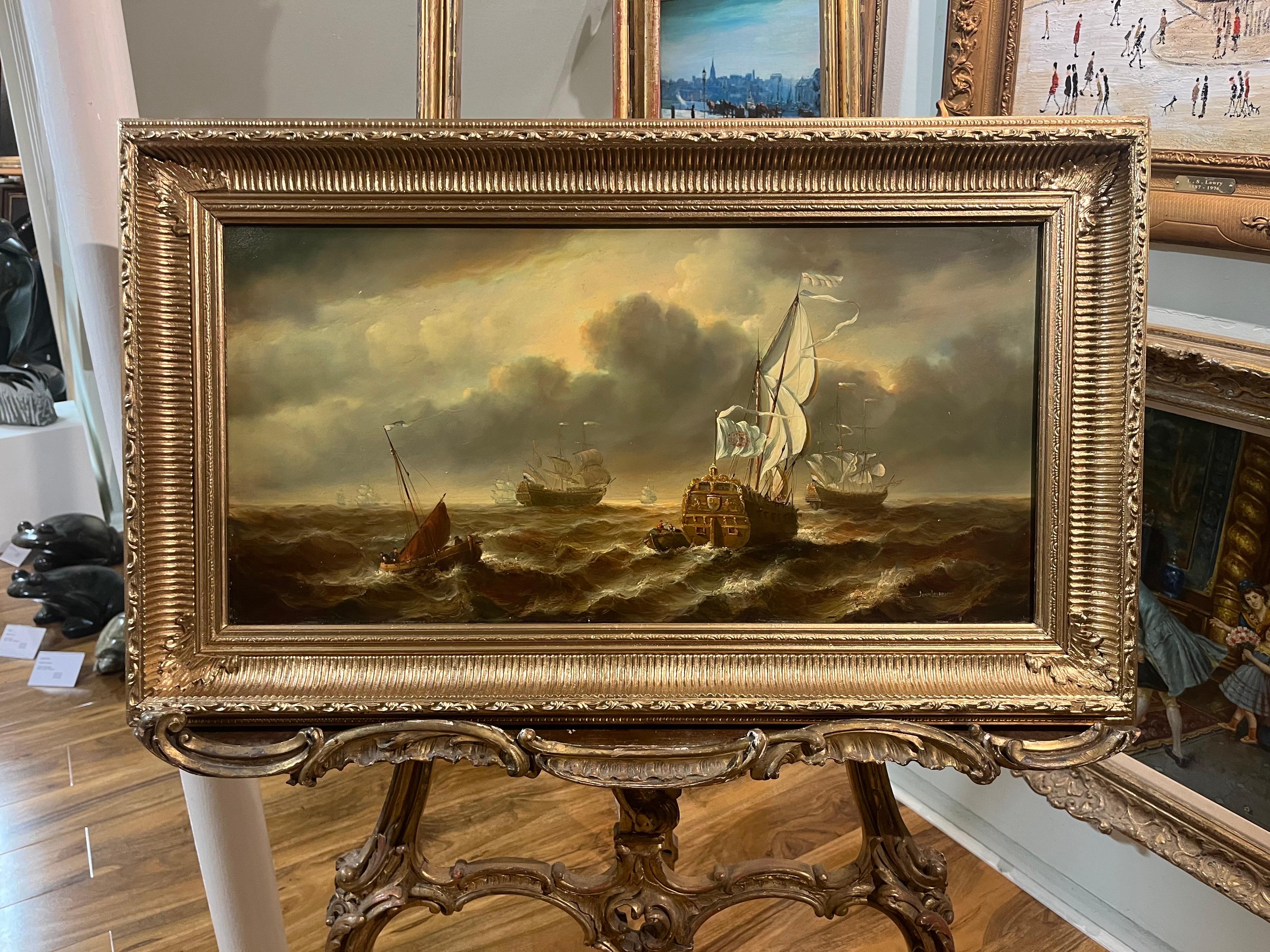 GRAN PINTURA AL ÓLEO de Jean Laurent PINTURA DE LA ARMADA DE LA NAVY DEL SIGLO XX en venta 4